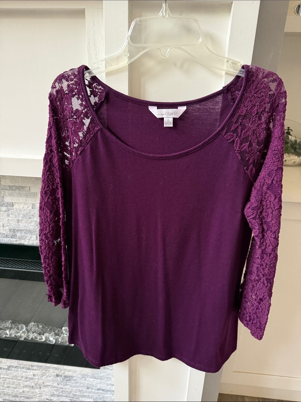 Charming Charlie Plum Lace Sleeve Scoop Neck Top